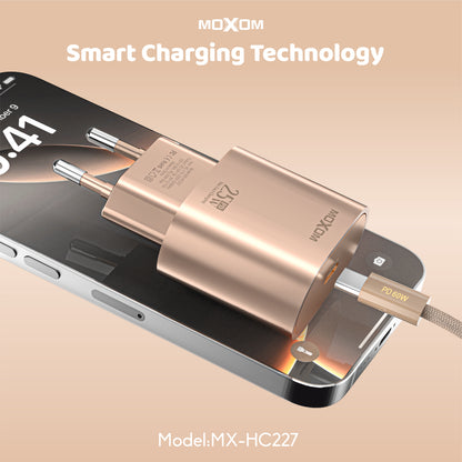 MOXOM MX-HC227 PD 25W USB-C Fast Charger – Gold Finish, EU Plug, Charger Only or With Cable