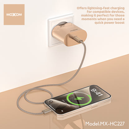 MOXOM MX-HC227 PD 25W USB-C Fast Charger – Gold Finish, EU Plug, Charger Only or With Cable
