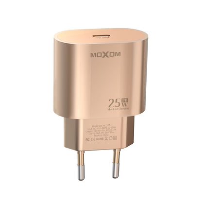 MOXOM MX-HC227 PD 25W USB-C Fast Charger – Gold Finish, EU Plug, Charger Only or With Cable