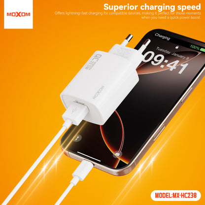 MOXOM MX-HC238 Prophet 22.5W Fast Charger – USB-A Quick Charging Wall Plug, EU Plug, White