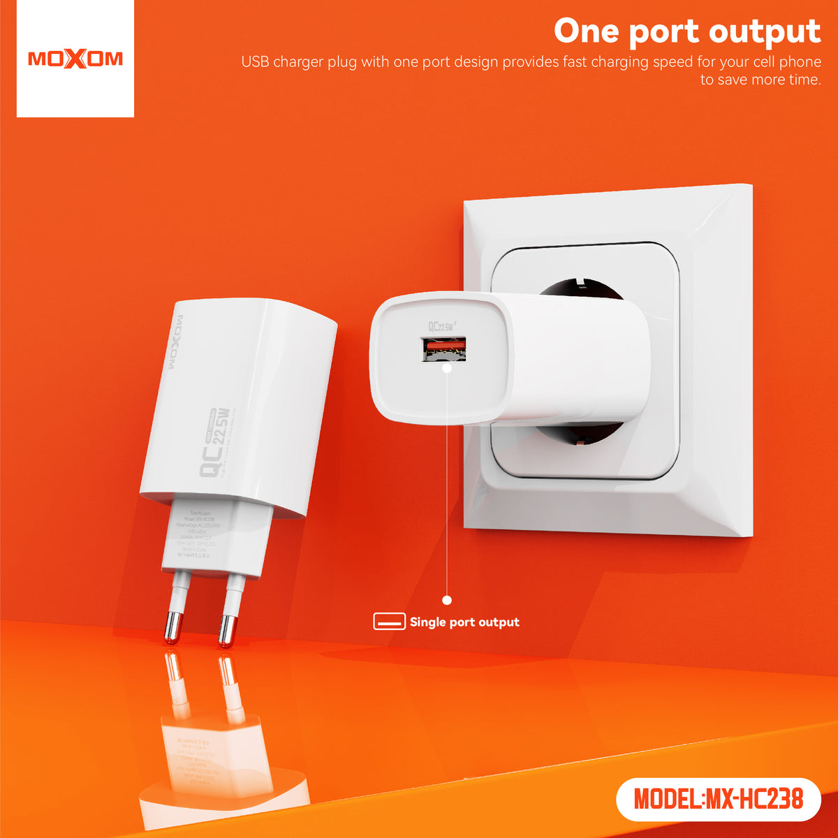 MOXOM MX-HC238 Prophet 22.5W Fast Charger – USB-A Quick Charging Wall Plug, EU Plug, White