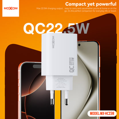 MOXOM MX-HC238 Prophet 22.5W Fast Charger – USB-A Quick Charging Wall Plug, EU Plug, White