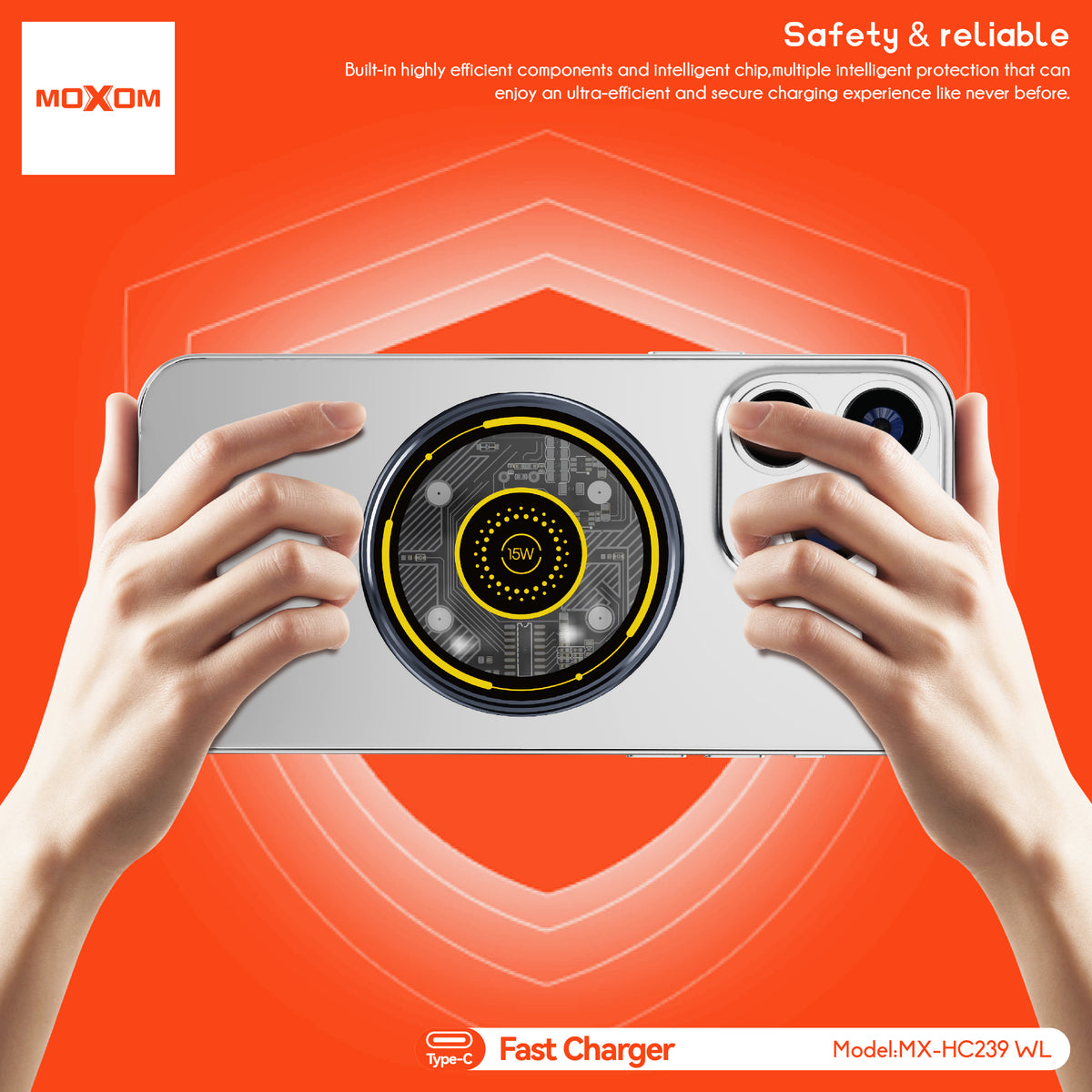 MOXOM MX-HC239WL Kernel 15W Magnetic Wireless Charger – MagSafe Compatible Puck, Cable Included