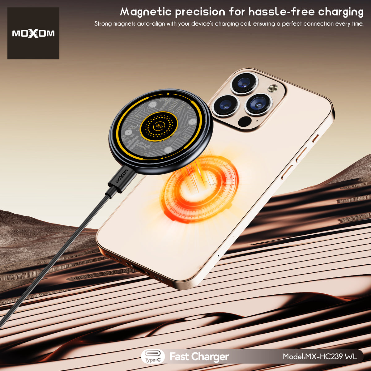 MOXOM MX-HC239WL Kernel 15W Magnetic Wireless Charger – MagSafe Compatible Puck, Cable Included