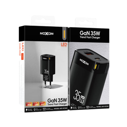 MOXOM MX-HC242 Trend 35W GaN Fast Charger – USB-C PD + USB-A, PPS, Compact, EU Plug (Charger Only)