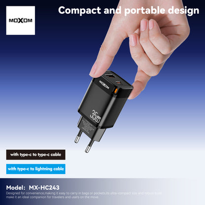 MOXOM MX-HC243 Trend 35W GaN Fast Charger with Cable – USB-C PD + USB-A, PPS, EU Plug
