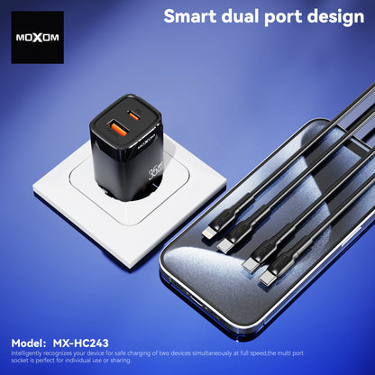MOXOM MX-HC243 Trend 35W GaN Fast Charger with Cable – USB-C PD + USB-A, PPS, EU Plug