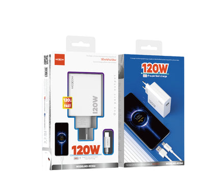 MOXOM MX-HC246 Daytime 120W USB-C Fast Charger with Type-C Cable – Laptop & Phone Charging, EU Plug