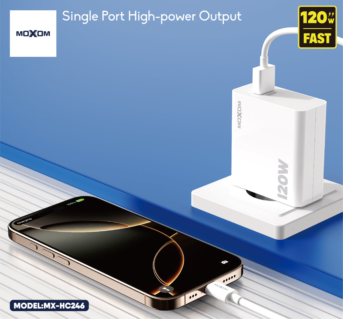 MOXOM MX-HC246 Daytime 120W USB-C Fast Charger with Type-C Cable – Laptop & Phone Charging, EU Plug