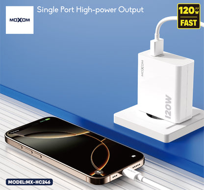 MOXOM MX-HC246 Daytime 120W USB-C Fast Charger with Type-C Cable – Laptop & Phone Charging, EU Plug