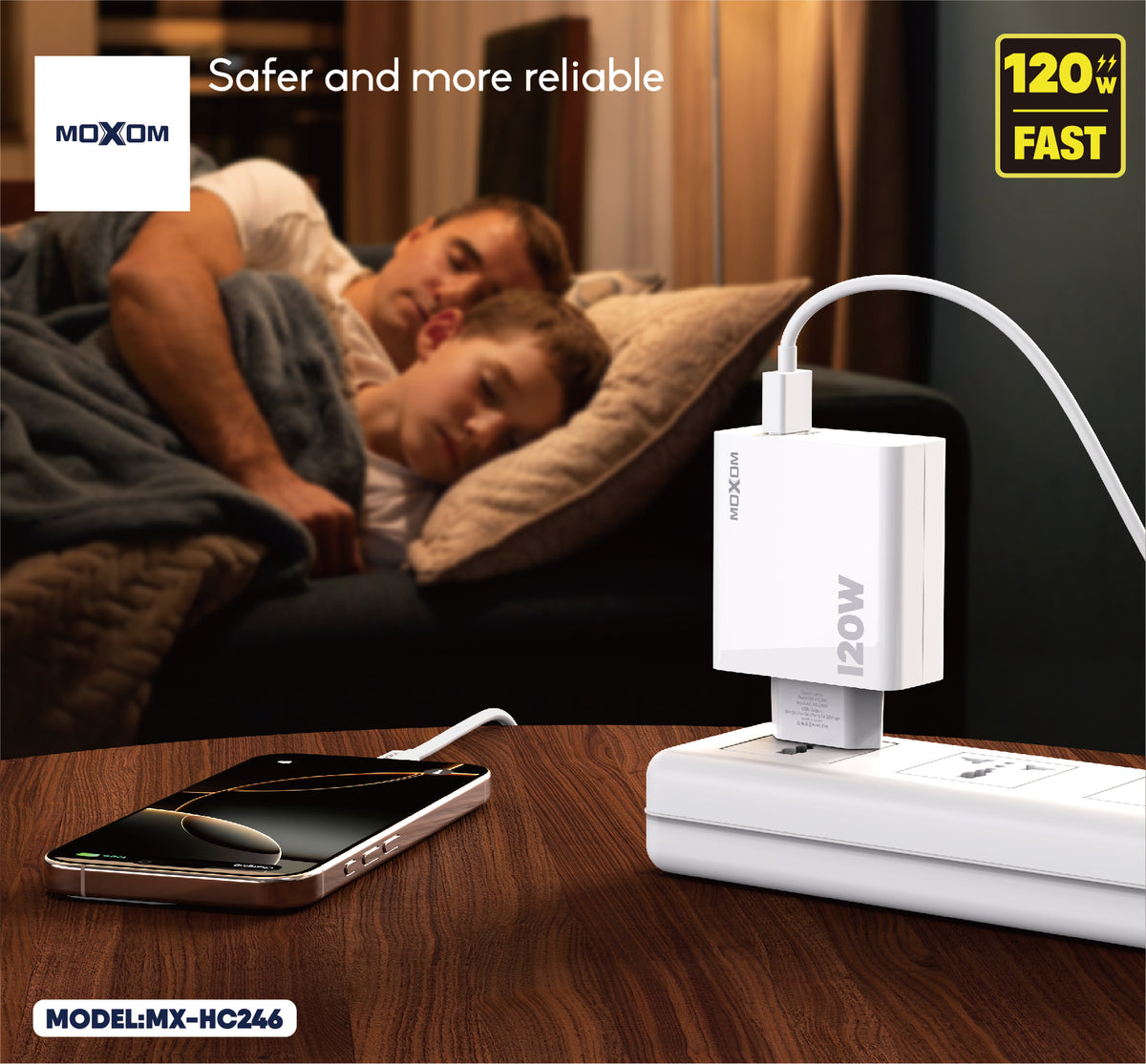 MOXOM MX-HC246 Daytime 120W USB-C Fast Charger with Type-C Cable – Laptop & Phone Charging, EU Plug