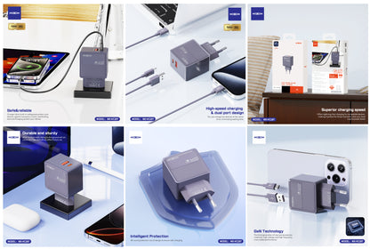 MOXOM MX-HC287 GaN Dual Fast Charger – 30W USB-C PD + 18W QC USB-A, PPS, Compact (Plug Only)