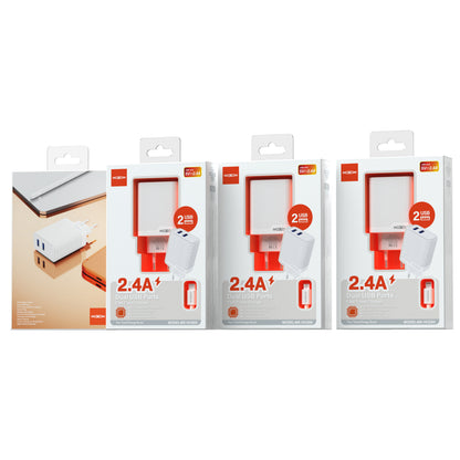 MOXOM MX-HC290 Dual USB Travel Charger 2.4A with Cable – Micro USB / Lightning / Type-C, EU Plug