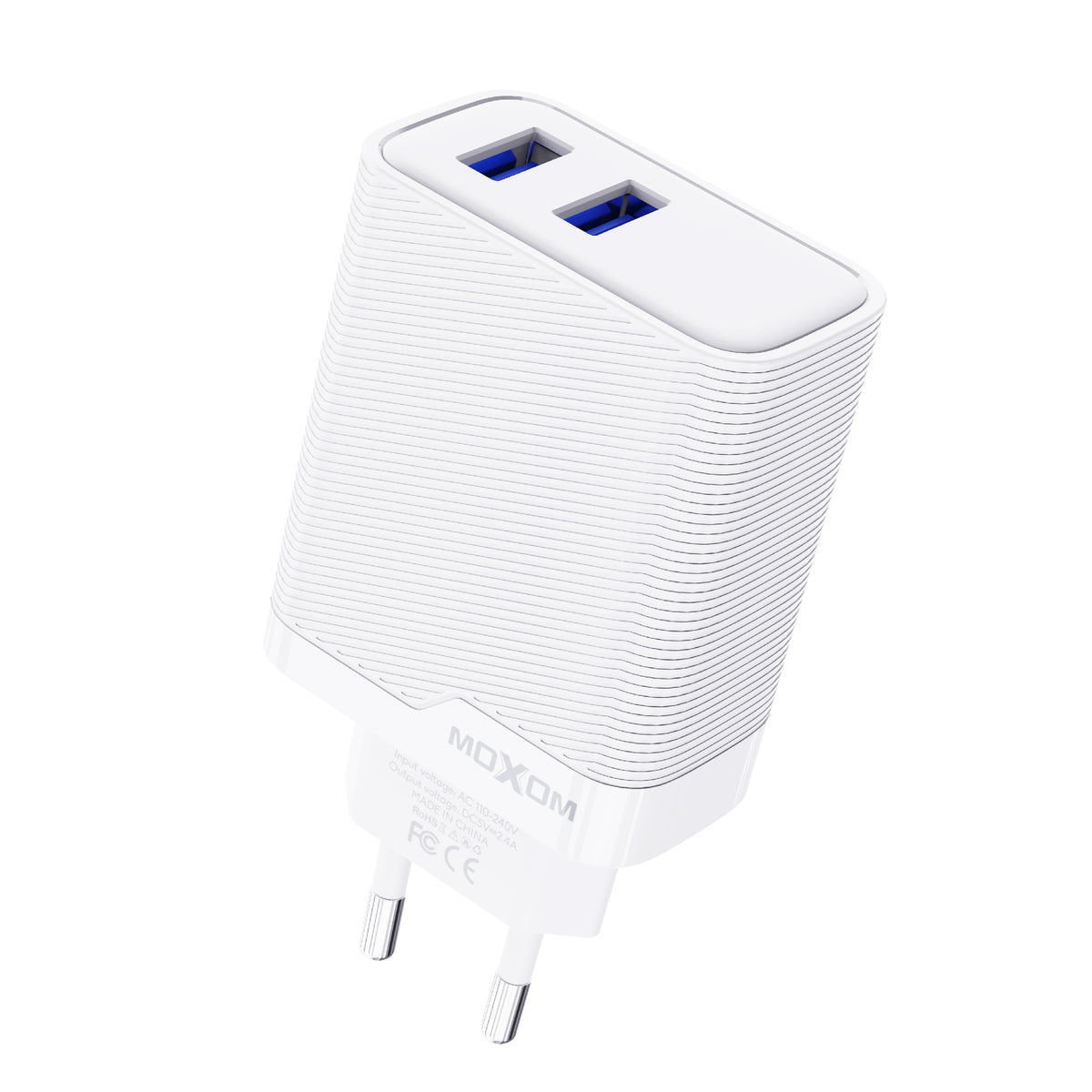 MOXOM MX-HC290 Dual USB Travel Charger 2.4A with Cable – Micro USB / Lightning / Type-C, EU Plug