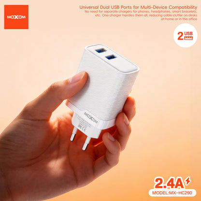 MOXOM MX-HC290 Dual USB Travel Charger 2.4A with Cable – Micro USB / Lightning / Type-C, EU Plug