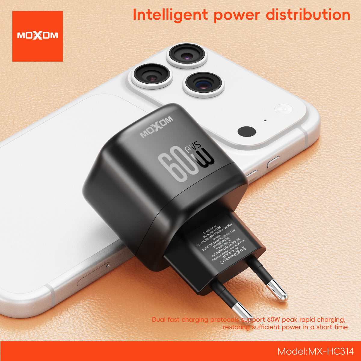 MOXOM MX-HC314 PD 40W USB-C Fast Wall Charger – PPS + AVS Support, EU Plug, Black