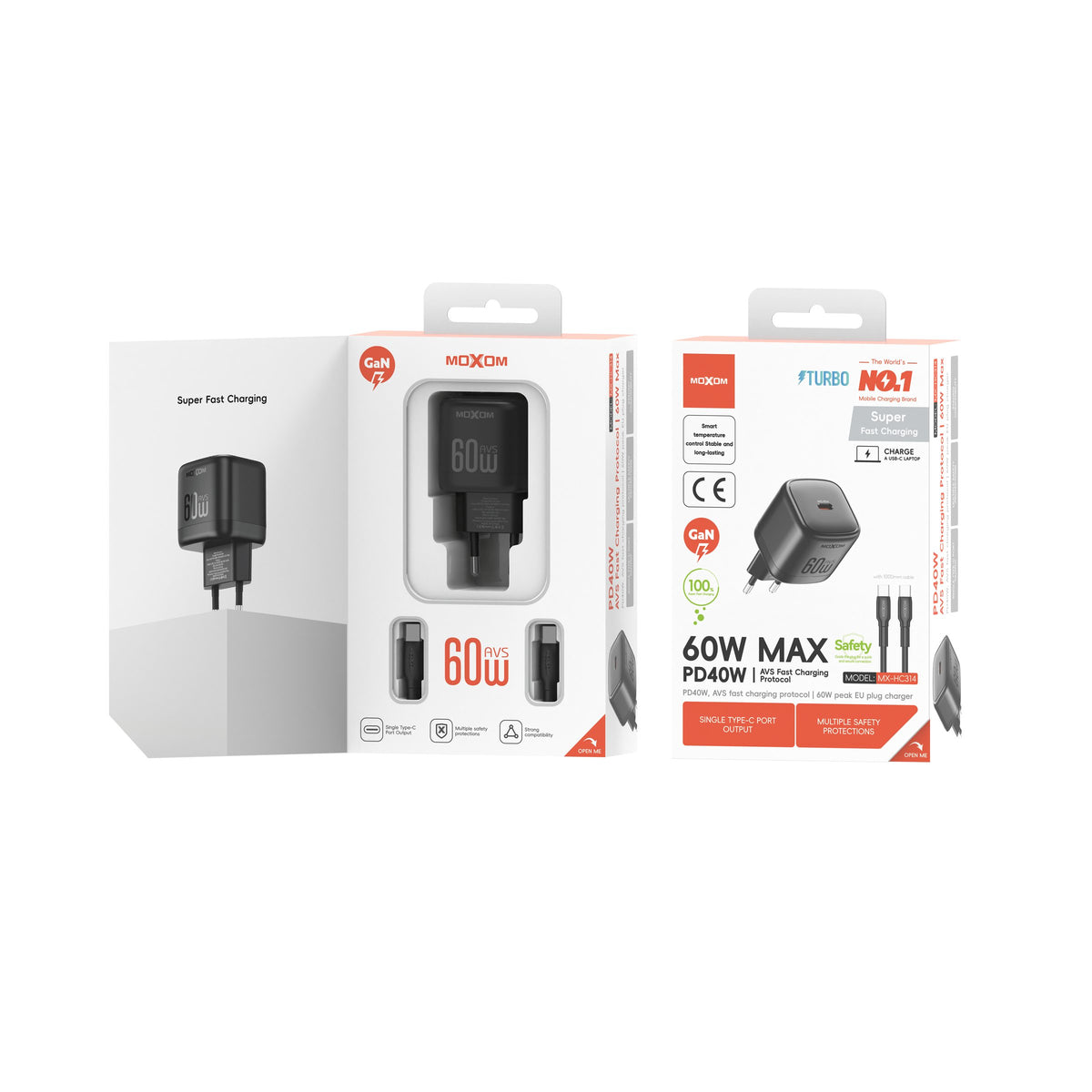 MOXOM MX-HC314 PD 40W USB-C Fast Wall Charger – PPS + AVS Support, EU Plug, Black