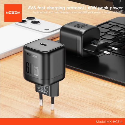 MOXOM MX-HC314 PD 40W USB-C Fast Wall Charger – PPS + AVS Support, EU Plug, Black
