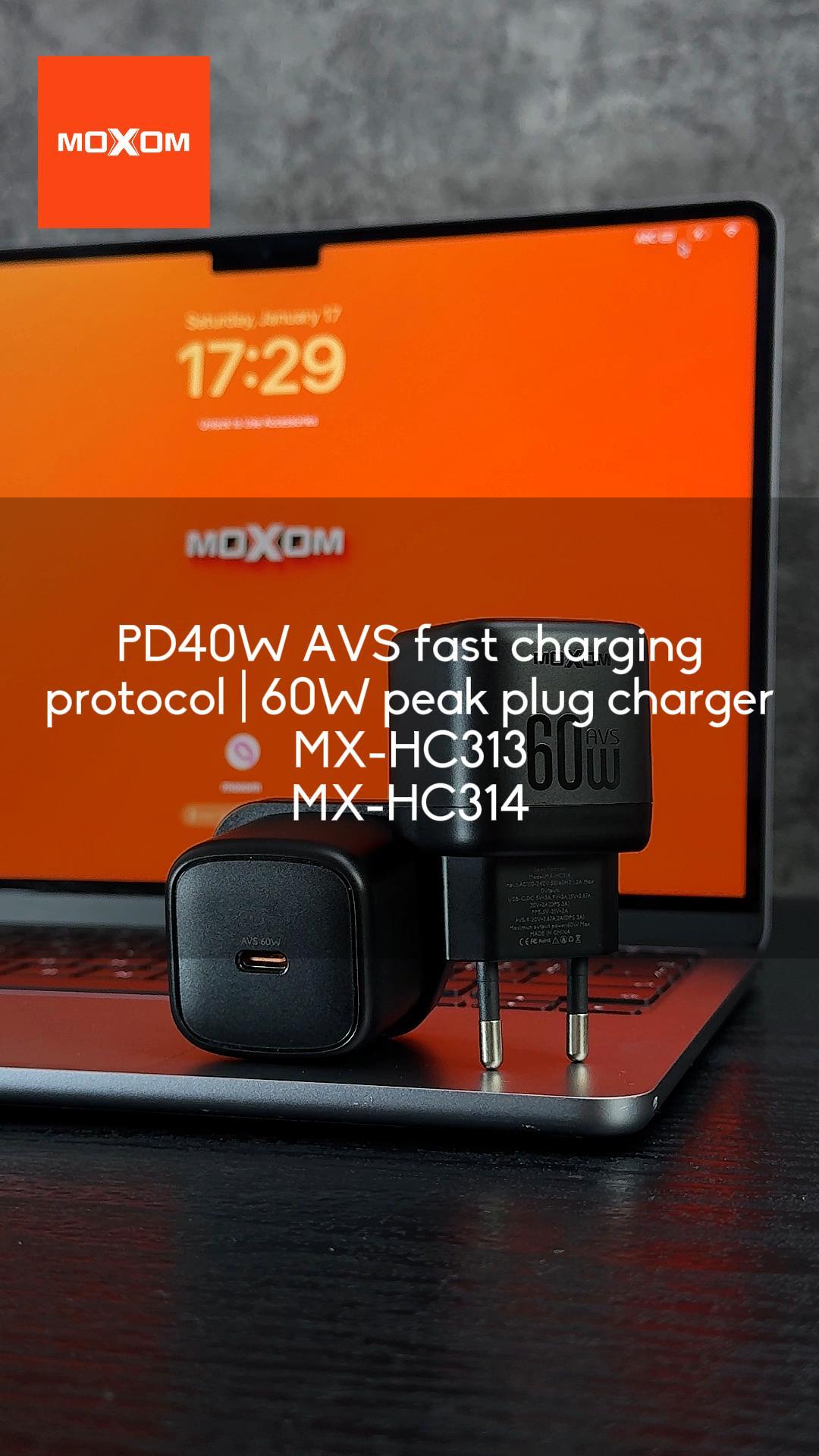 MOXOM MX-HC314 PD 40W USB-C Fast Wall Charger – PPS + AVS Support, EU Plug, Black