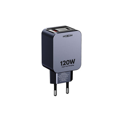MOXOM MX-HC316 120W Wall Charger – USB-C + USB-A Dual Port, Super Fast Laptop & Phone Charging, EU Plug