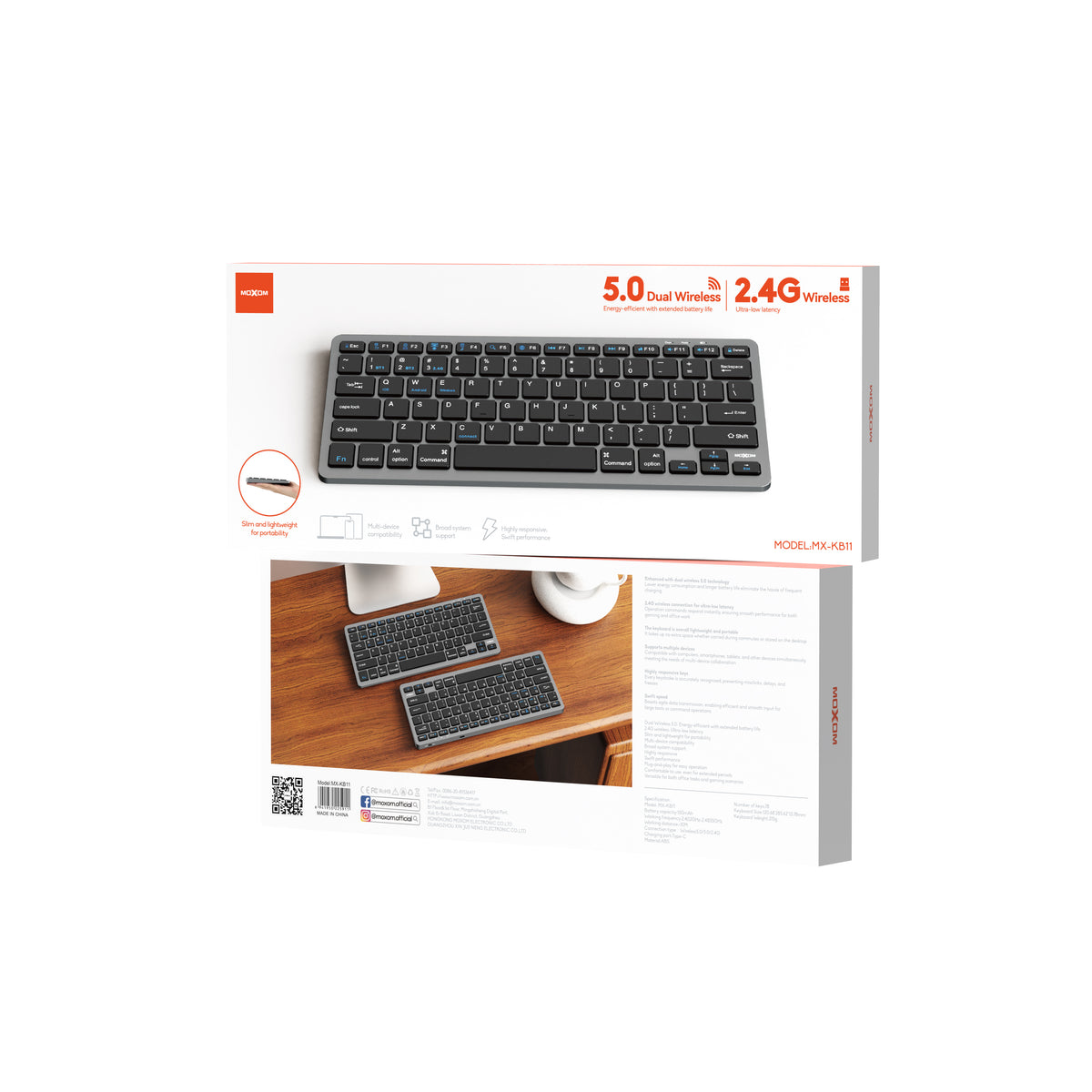 MOXOM MX-KB11 Slim Wireless Keyboard – for Phones & Tablets, Lightweight, Portable