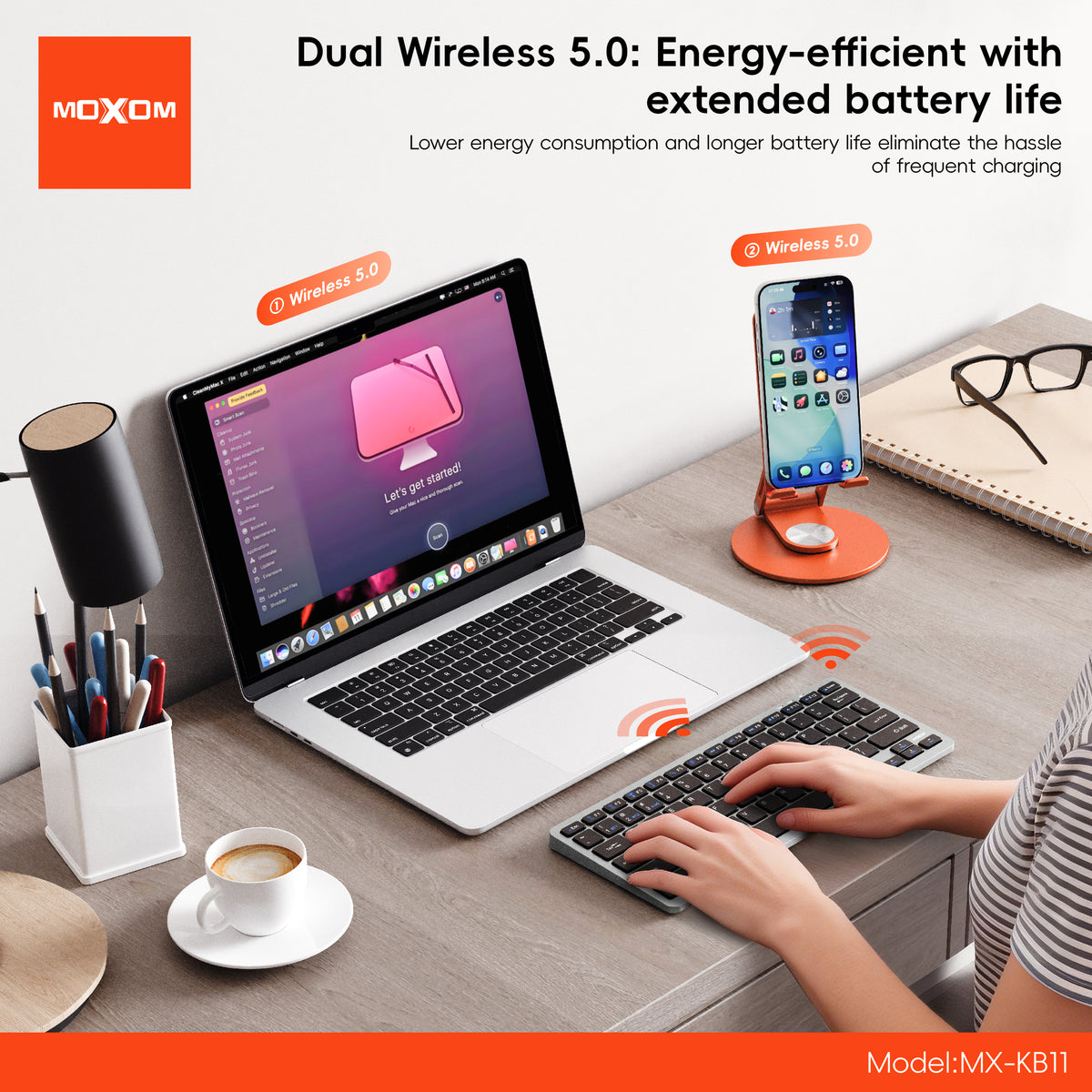 MOXOM MX-KB11 Slim Wireless Keyboard – for Phones & Tablets, Lightweight, Portable
