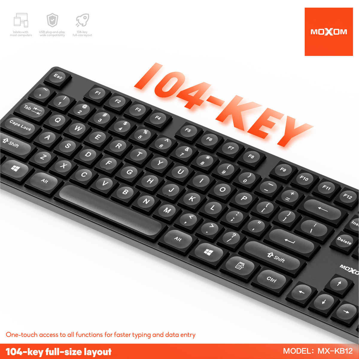 MOXOM MX-KB12 USB Wired Keyboard & Mouse Combo – Full 104-Key Layout, 4-Button Mouse, Plug & Play