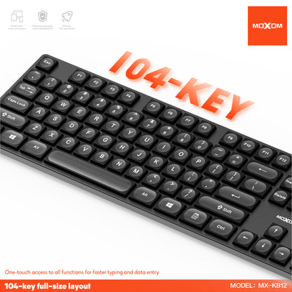 MOXOM MX-KB12 USB Wired Keyboard & Mouse Combo – Full 104-Key Layout, 4-Button Mouse, Plug & Play