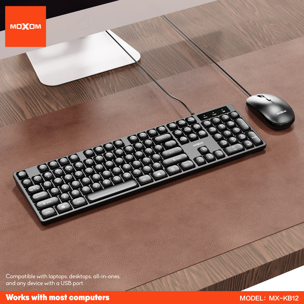 MOXOM MX-KB12 USB Wired Keyboard & Mouse Combo – Full 104-Key Layout, 4-Button Mouse, Plug & Play