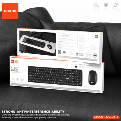 MOXOM MX-KB13 Wireless Keyboard & Mouse Combo – Full-Size Layout, Single USB Receiver, Plug & Play