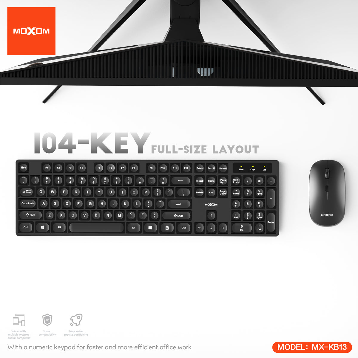 MOXOM MX-KB13 Wireless Keyboard & Mouse Combo – Full-Size Layout, Single USB Receiver, Plug & Play