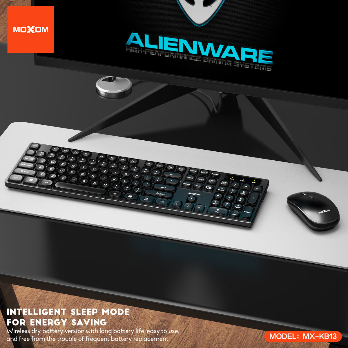 MOXOM MX-KB13 Wireless Keyboard & Mouse Combo – Full-Size Layout, Single USB Receiver, Plug & Play
