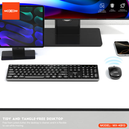 MOXOM MX-KB13 Wireless Keyboard & Mouse Combo – Full-Size Layout, Single USB Receiver, Plug & Play