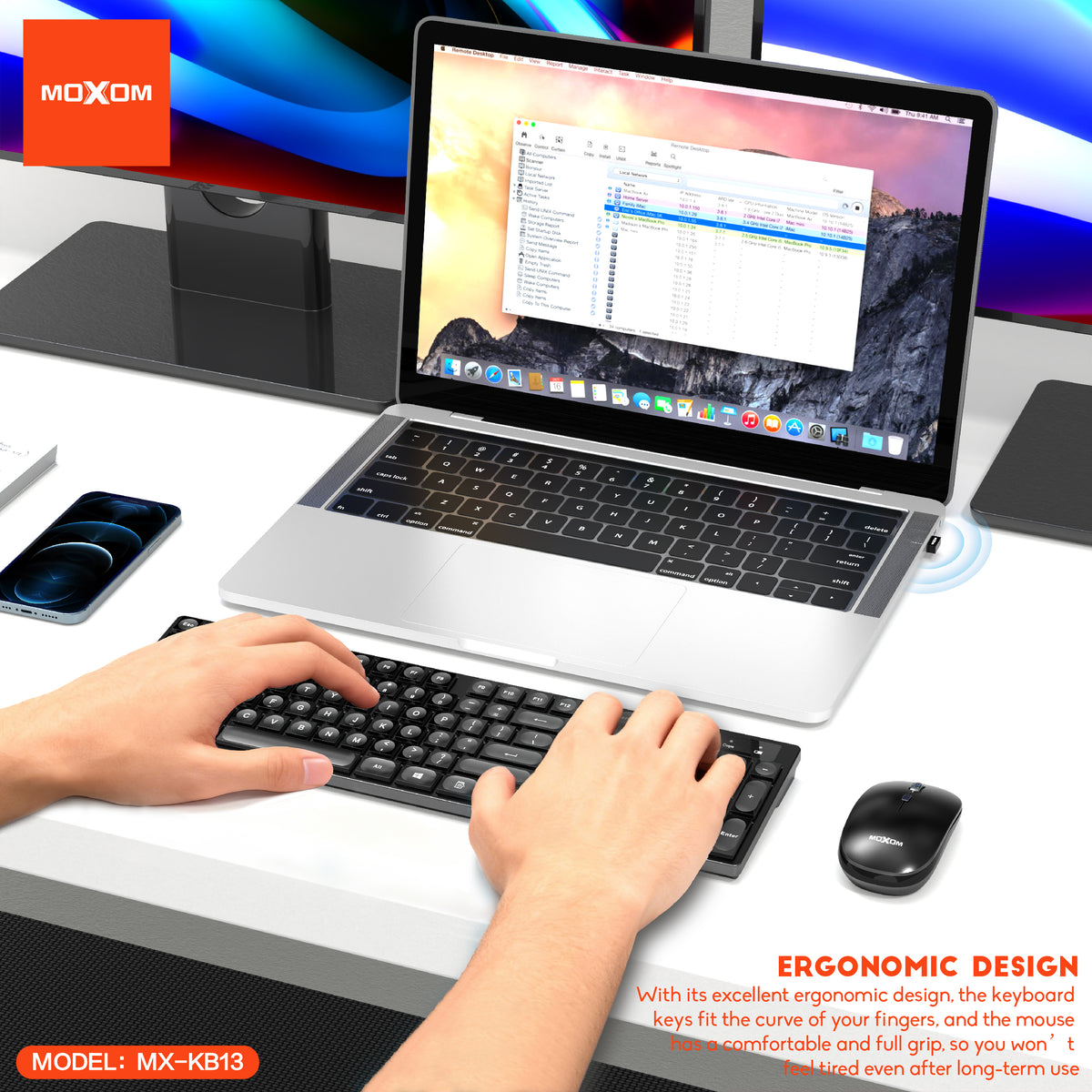 MOXOM MX-KB13 Wireless Keyboard & Mouse Combo – Full-Size Layout, Single USB Receiver, Plug & Play