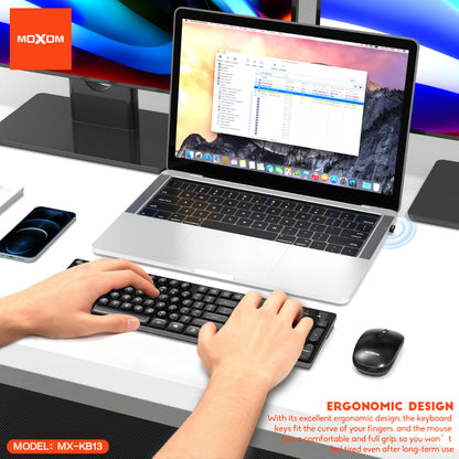 MOXOM MX-KB13 Wireless Keyboard & Mouse Combo – Full-Size Layout, Single USB Receiver, Plug & Play