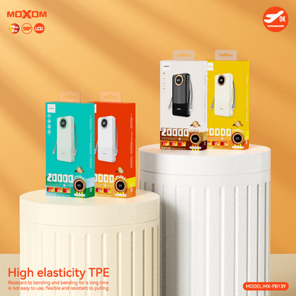 MOXOM MX-PB139 20000mAh Power Bank – 22.5W SCP + 20W PD Fast Charging, LCD Display, Built-in Cables