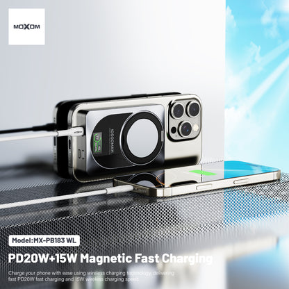 MOXOM MX-PB183 10000mAh Magnetic Power Bank with Kickstand – MagSafe Wireless, 20W PD