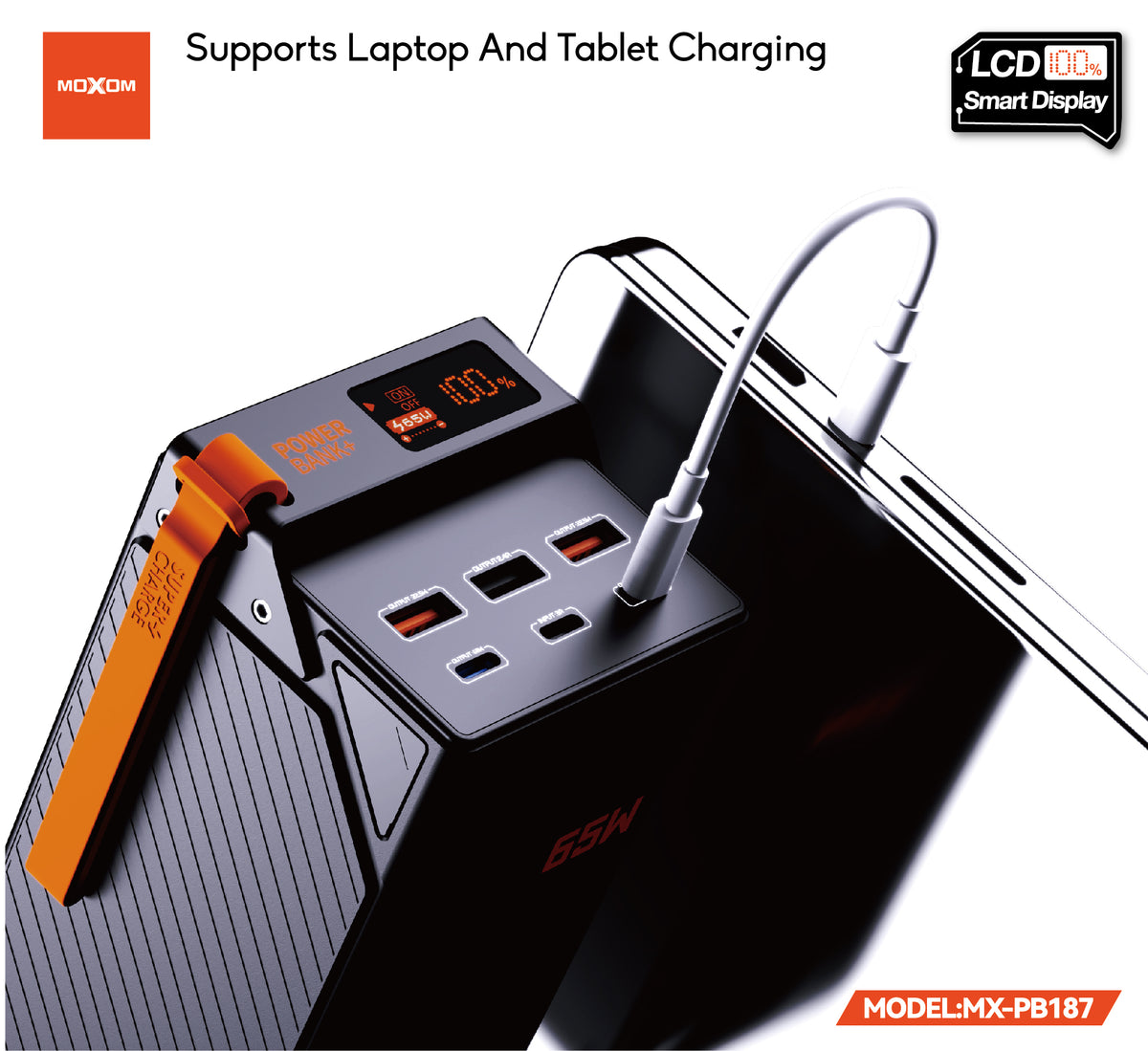 MOXOM MX-PB187 50000mAh Laptop Power Bank – 65W PD Fast Charging, Powers Laptops, Tablets & Phones