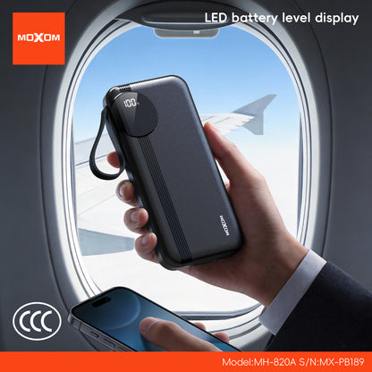 MOXOM MX-PB189 10000mAh Power Bank – 22.5W Fast Charging, Built-in Lightning Cable, Type-C & USB-A