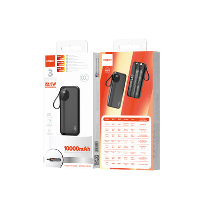 MOXOM MX-PB189 10000mAh Power Bank – 22.5W Fast Charging, Built-in Lightning Cable, Type-C & USB-A