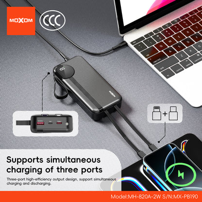 MOXOM MX-PB190 20000mAh Power Bank – 22.5W Fast Charging, Built-in Lightning Cable, Type-C & USB-A