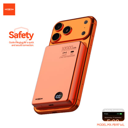 MOXOM MX-PB197 10000mAh Ultra-Thin Wireless Power Bank – 20W PD Fast Charging + 15W Wireless
