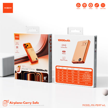 MOXOM MX-PB197 10000mAh Ultra-Thin Wireless Power Bank – 20W PD Fast Charging + 15W Wireless