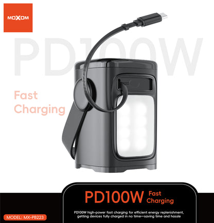 MOXOM MX-PB223 25000mAh Laptop Power Bank – 100W PD USB-C, Built-in Type-C Cable, Multi-Device Charging