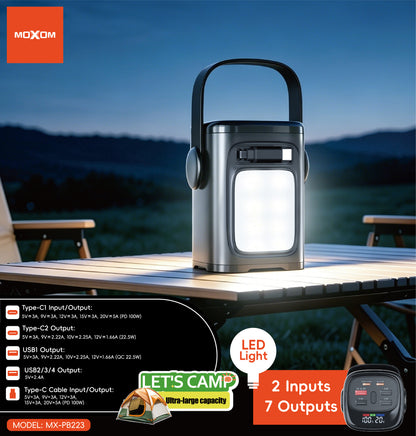 MOXOM MX-PB223 25000mAh Laptop Power Bank – 100W PD USB-C, Built-in Type-C Cable, Multi-Device Charging