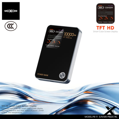 MOXOM MX-PB225 10000mAh Wireless Power Bank – Colour Display, 20W PD Fast Charging + 15W Wireless