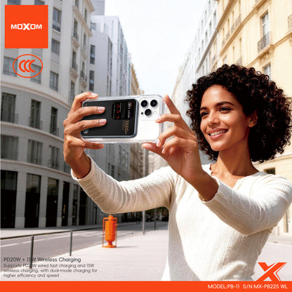 MOXOM MX-PB225 10000mAh Wireless Power Bank – Colour Display, 20W PD Fast Charging + 15W Wireless