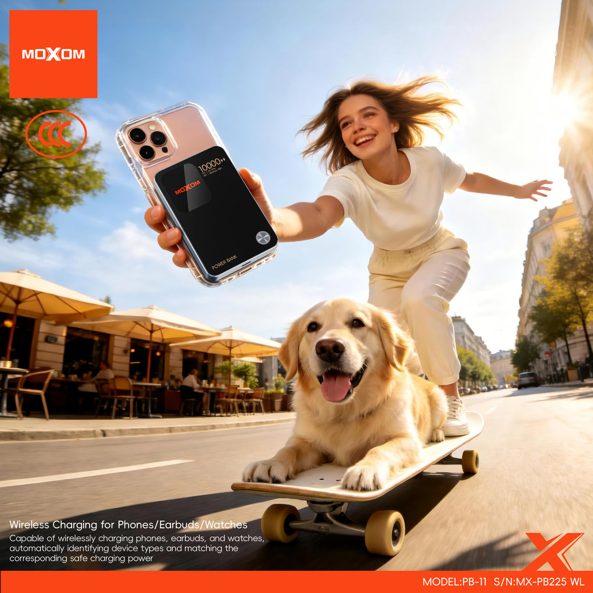 MOXOM MX-PB225 10000mAh Wireless Power Bank – Colour Display, 20W PD Fast Charging + 15W Wireless