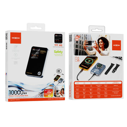 MOXOM MX-PB225 10000mAh Wireless Power Bank – Colour Display, 20W PD Fast Charging + 15W Wireless