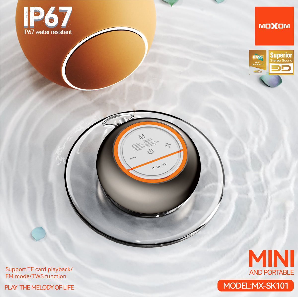 MOXOM MX-SK101 Mini Bluetooth Speaker – Pocket-Size, Lightweight, All-Day Battery